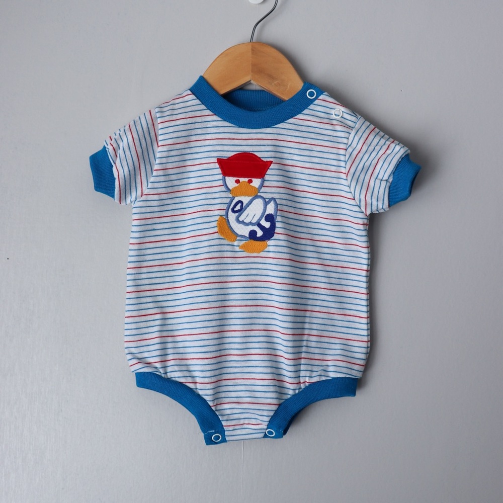 Vintage Nautical Duck Striped Bodysuit Onesie